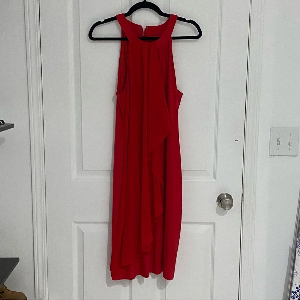 Laura Petites Red Draped Midi Dress | Sleeveless | Women’s 12P
